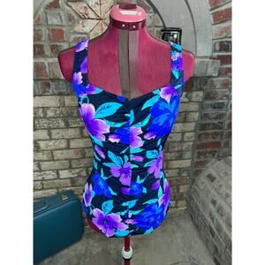 La cove swimsuit floral ruched front purple blue black